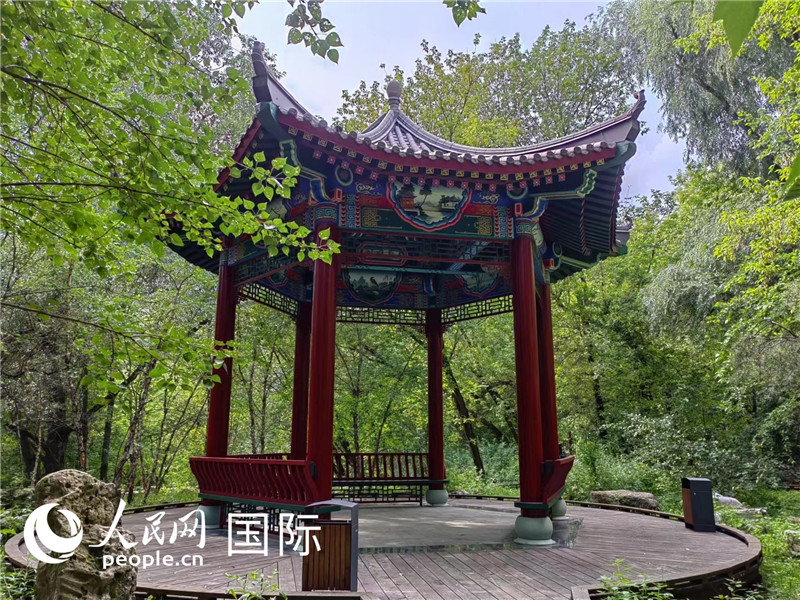 莫斯科中國貿(mào)易中心的中式園林“華銘園”一角。人民網(wǎng)記者 申亞欣攝