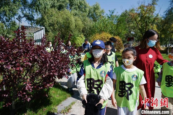 圖為小朋友在青海西寧湟水國(guó)家濕地公園內(nèi)認(rèn)識(shí)植物?！●R銘言 攝