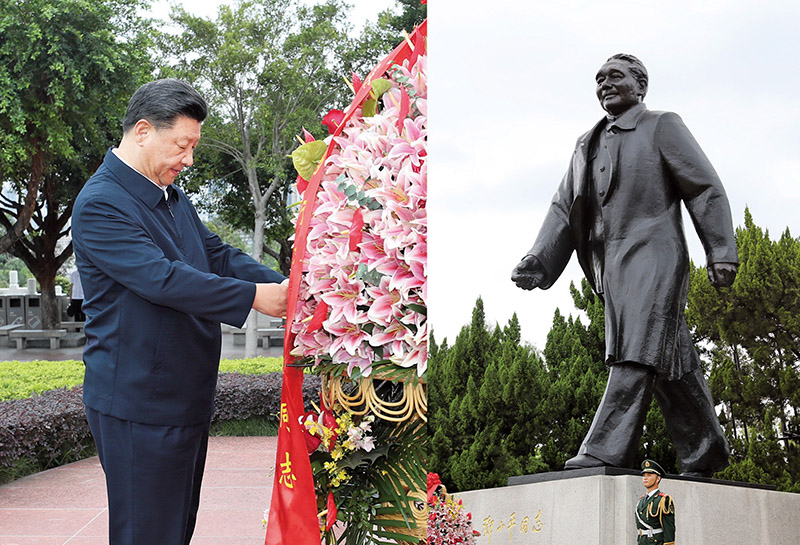 2020年10月14日，習近平總書記向深圳蓮花山公園鄧小平同志銅像敬獻花籃。