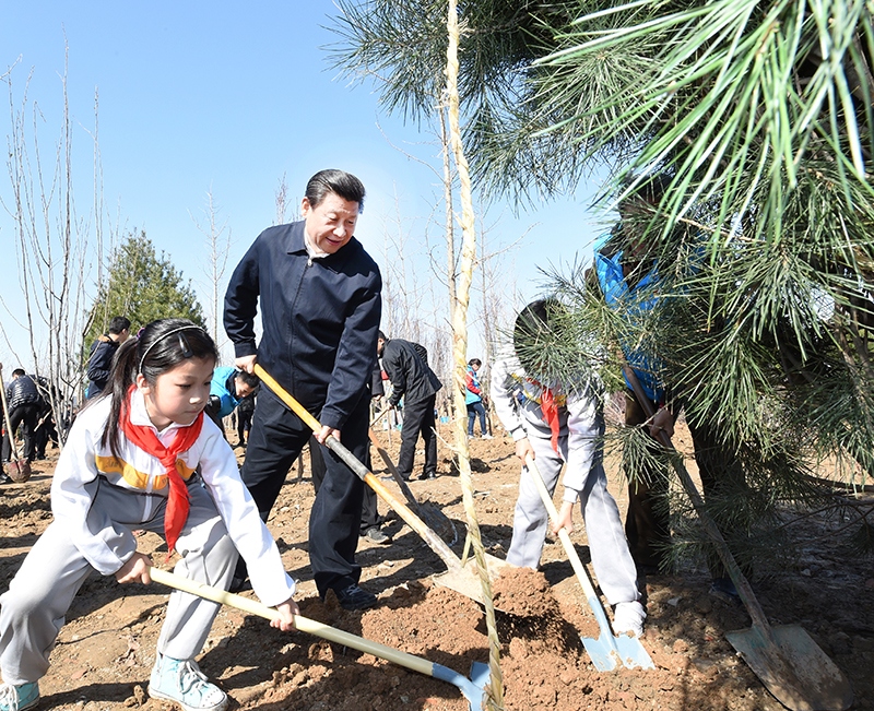 2015年4月3日，習(xí)近平總書記同大家一起植樹。