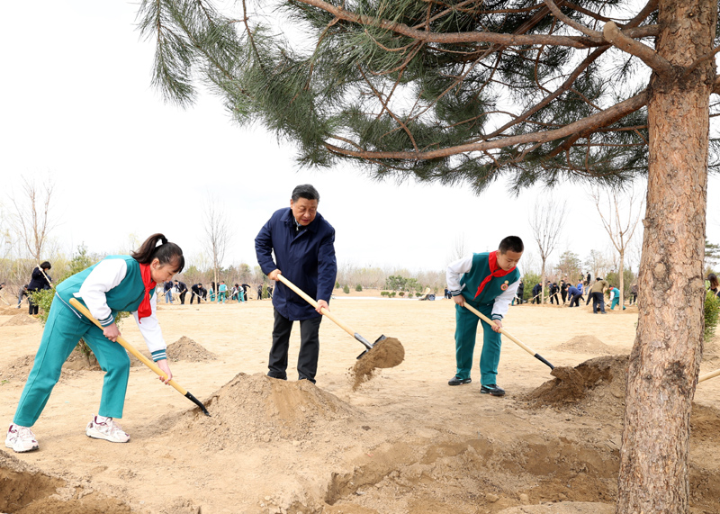 2022年3月，習(xí)近平總書記來到北京市大興區(qū)黃村鎮(zhèn)參加首都義務(wù)植樹活動，同大家一起植樹。新華社記者 黃敬文 攝