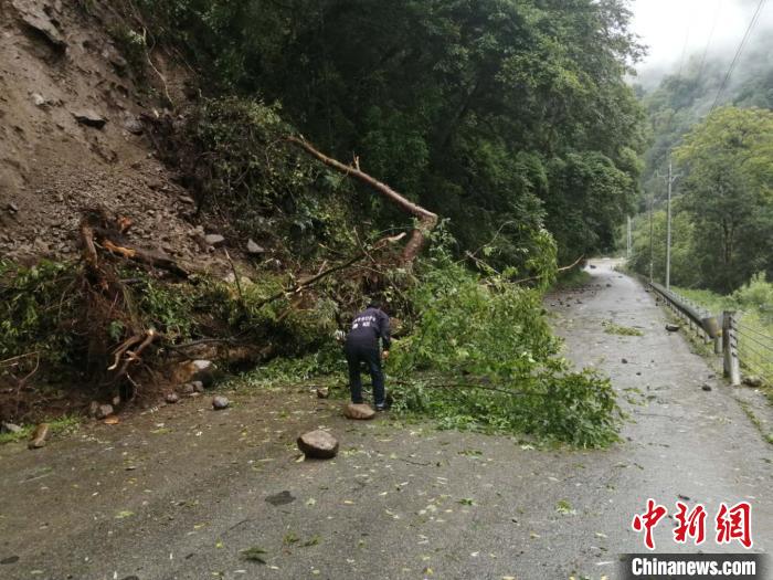 圖為7月21日，G318線川藏公路林芝巴宜區(qū)至波密縣路段發(fā)生落石。林芝市巴宜區(qū)公安局 供圖